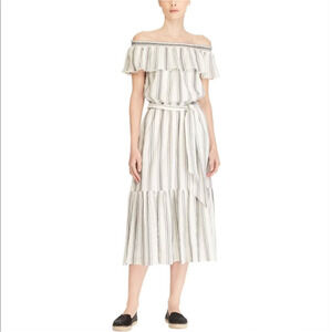 Lauren Ralph Lauren Sahara Stripe Beach Inspired Midi Dress Off the Shoulder 14W